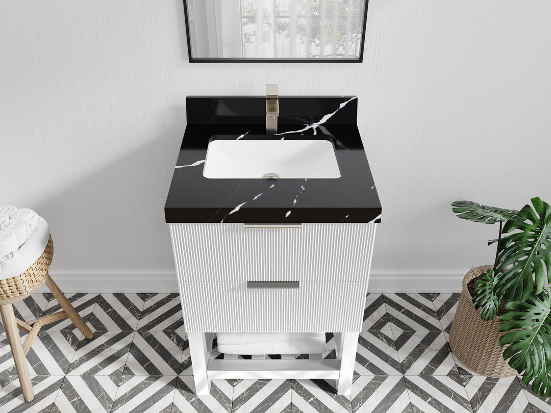 Catalina 24 in. W x 22 in. D Single Sink Bathroom Vanity in White with 2 in Calacatta Black Quartz Countertop - Top View