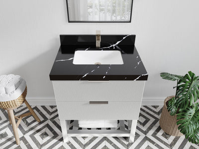 Catalina 30 in. W x 22 in. D Single Sink Bathroom Vanity in White with 2 in Calacatta Black Quartz Countertop - Top View