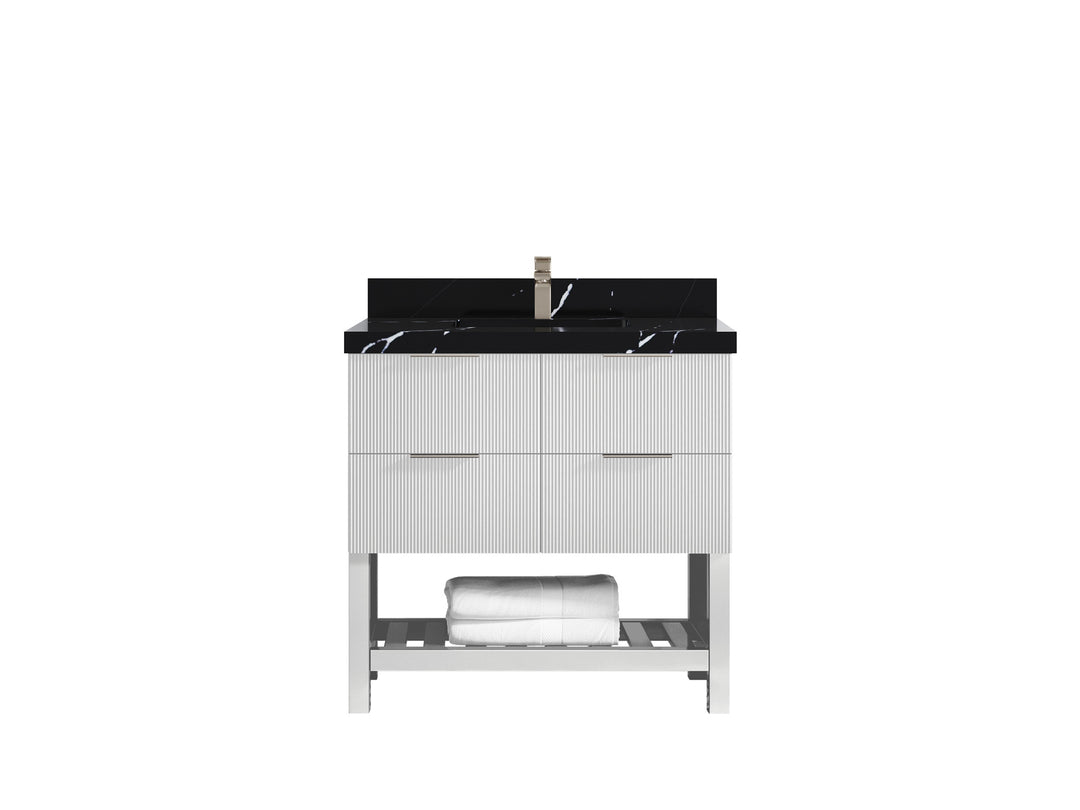 Catalina 36 in. W x 22 in. D Single Sink Bathroom Vanity in White with 2 in Calacatta Black Quartz Countertop