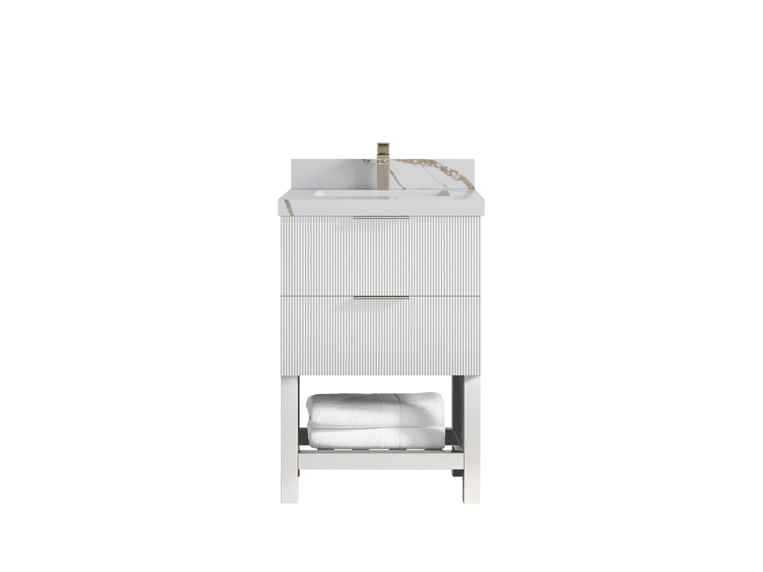 Catalina 24 in. W x 22 in. D Single Sink Bathroom Vanity in White with 2 in Calacatta Gold Quartz Countertop