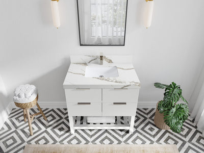 Catalina 36 in. W x 22 in. D Single Sink Bathroom Vanity in White with 2 in Calacatta Gold Quartz Countertop - Top View