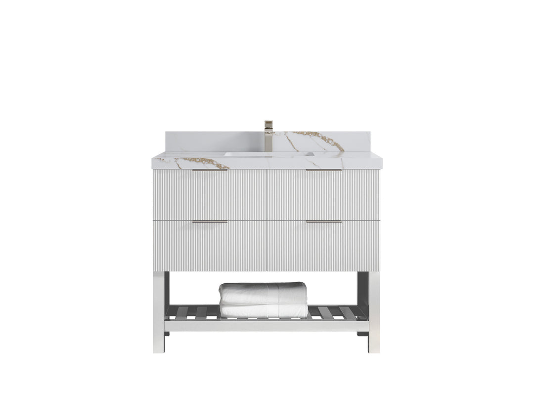 Catalina 42 in. W x 22 in. D Single Sink Bathroom Vanity in White with 2 in Calacatta Gold Quartz Countertop