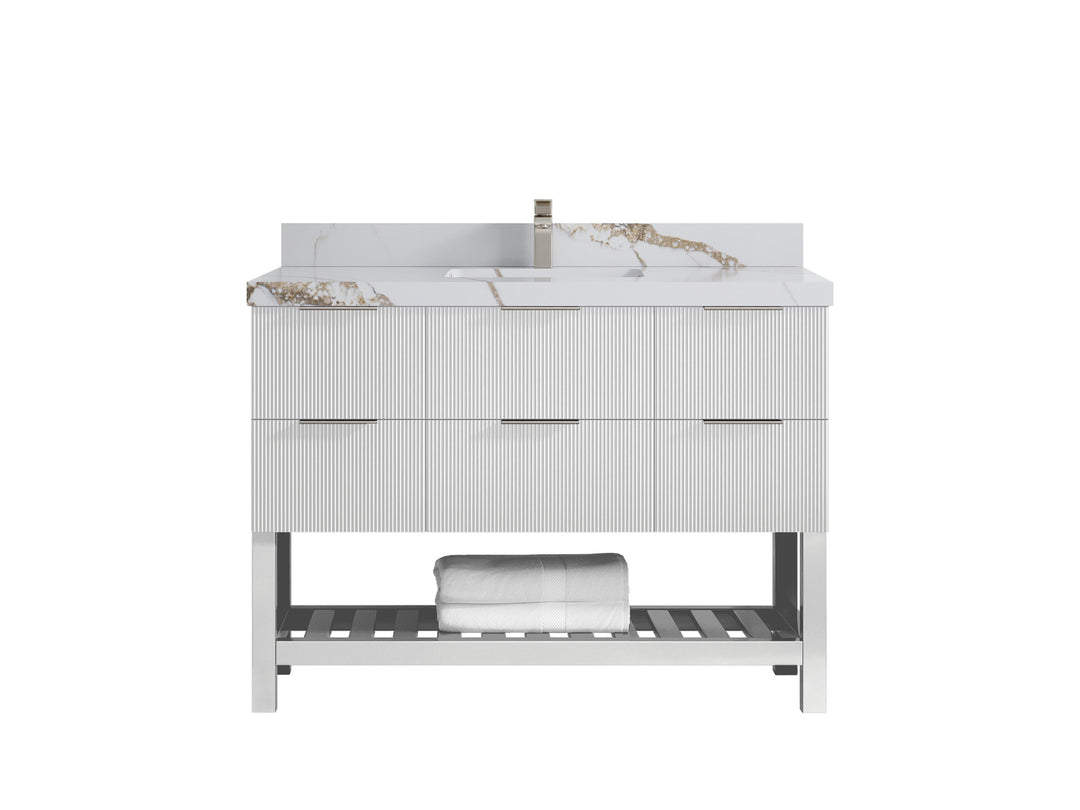 Catalina 48 in. W x 22 in. D Single Sink Bathroom Vanity in White with 2 in Calacatta Gold Quartz Countertop