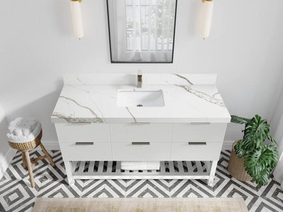 Catalina 60 in. W x 22 in. D Single Sink Bathroom Vanity in White with 2 in Calacatta Gold Quartz Countertop - Top View