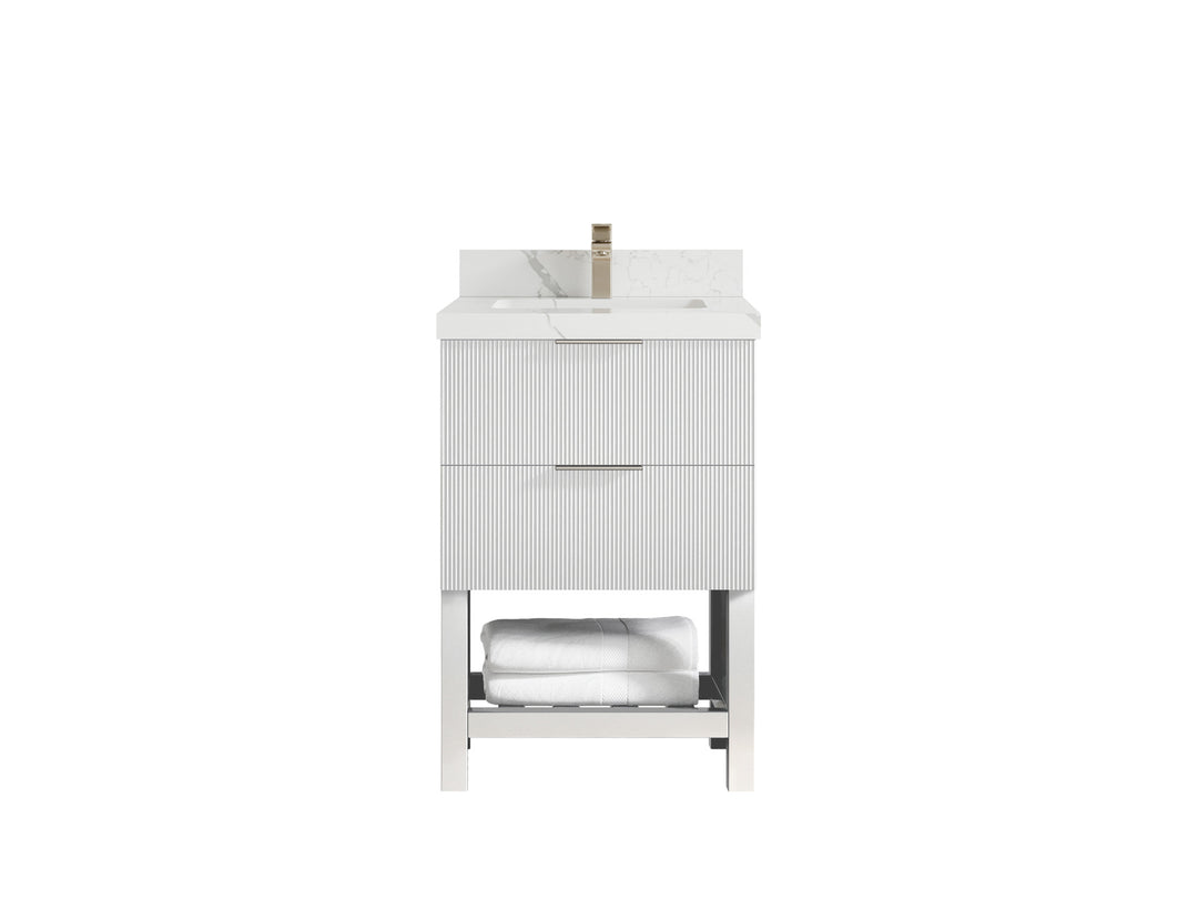 Catalina 24 in. W x 22 in. D Single Sink Bathroom Vanity in White with 2 in Calacatta Laza Quartz Countertop