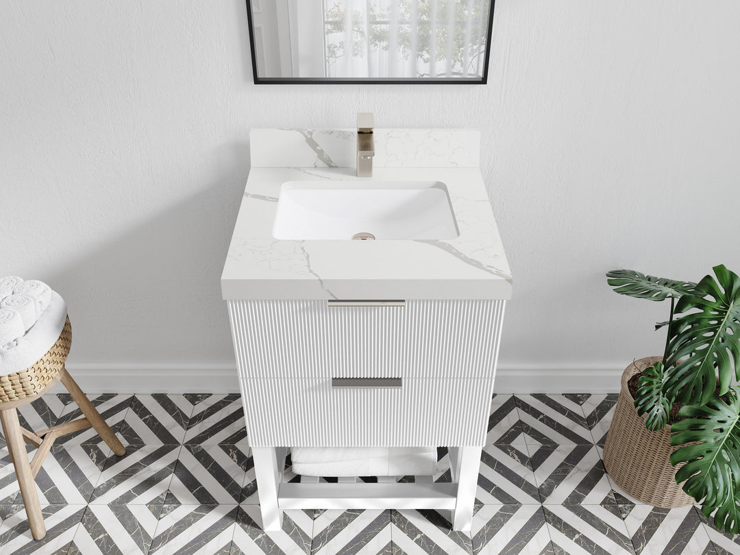 Catalina 24 in. W x 22 in. D Single Sink Bathroom Vanity in White with 2 in Calacatta Laza Quartz Countertop - Top View