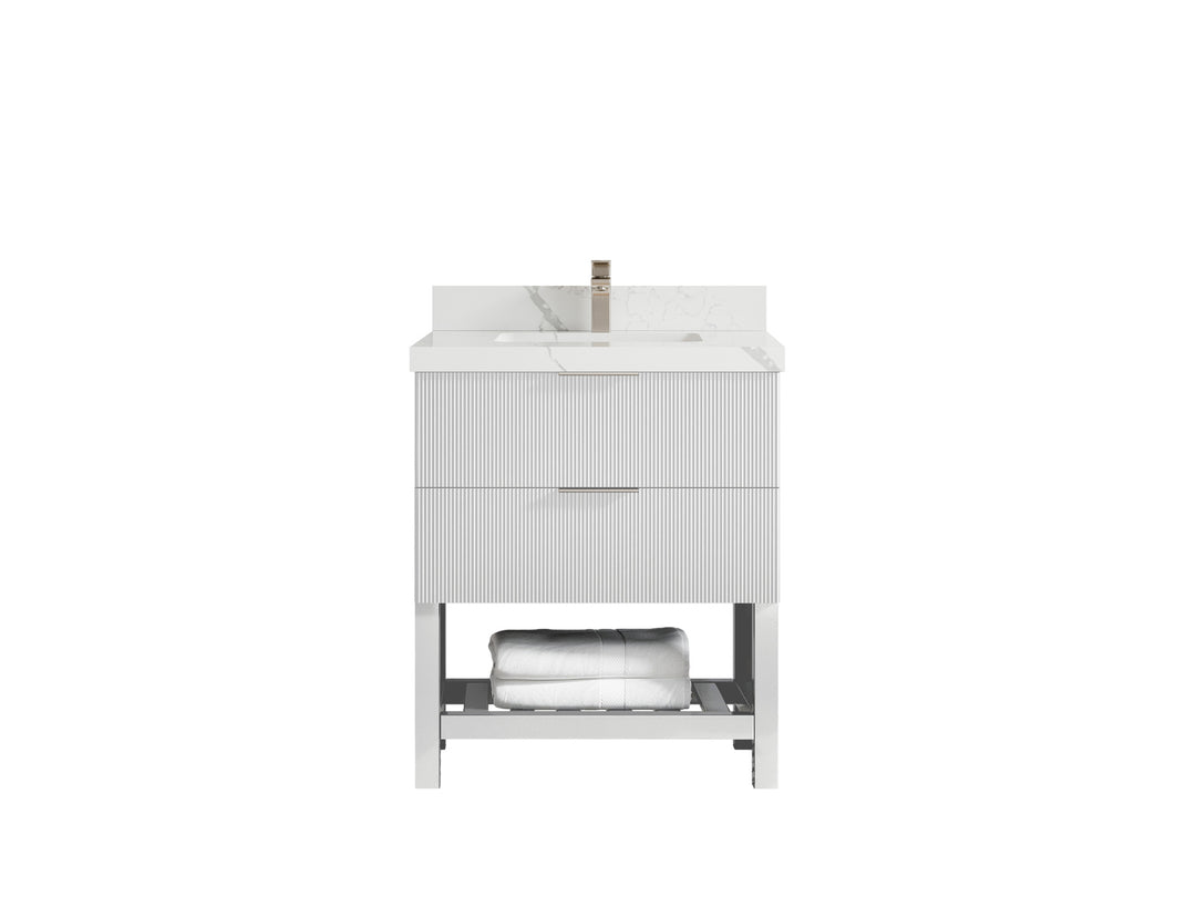 Catalina 30 in. W x 22 in. D Single Sink Bathroom Vanity in White with 2 in Calacatta Laza Quartz Countertop