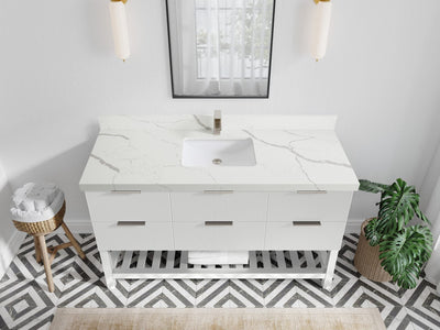 Catalina 60 in. W x 22 in. D Single Sink Bathroom Vanity in White with 2 in Calacatta Laza Quartz Countertop - Top View