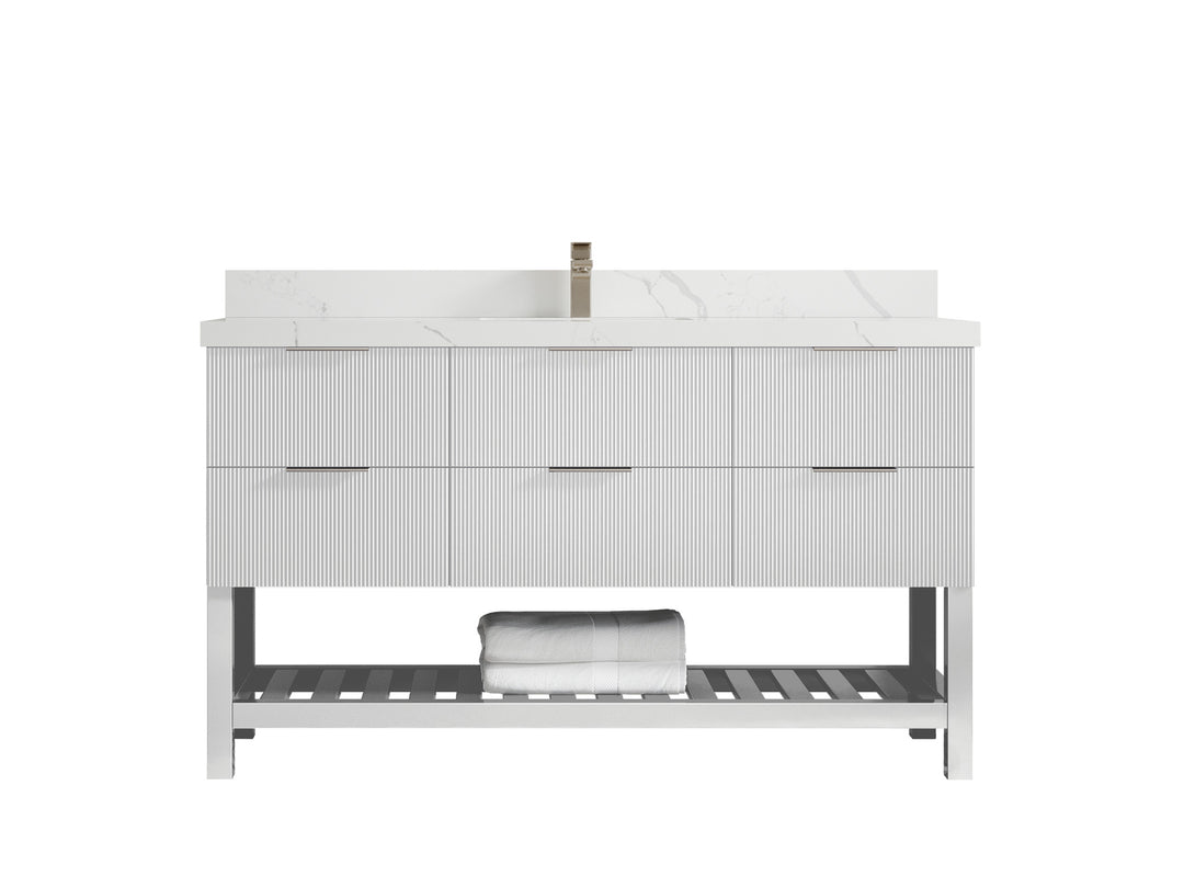 Catalina 60 in. W x 22 in. D Single Sink Bathroom Vanity in White with 2 in Calacatta Laza Quartz Countertop