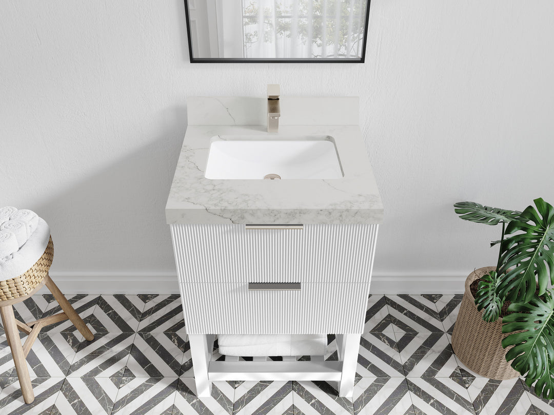 Catalina 24 in. W x 22 in. D Single Sink Bathroom Vanity in White with 2 in Calacatta Nuvo Quartz Countertop - Top View