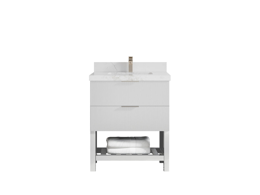 Catalina 30 in. W x 22 in. D Single Sink Bathroom Vanity in White with 2 in Calacatta Nuvo Quartz Countertop 