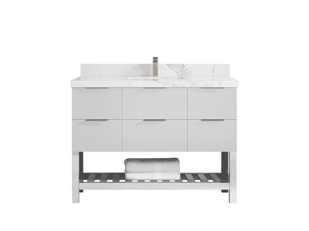 Catalina 48 in. W x 22 in. D Single Sink Bathroom Vanity in White with 2 in Calacatta Nuvo Quartz Countertop