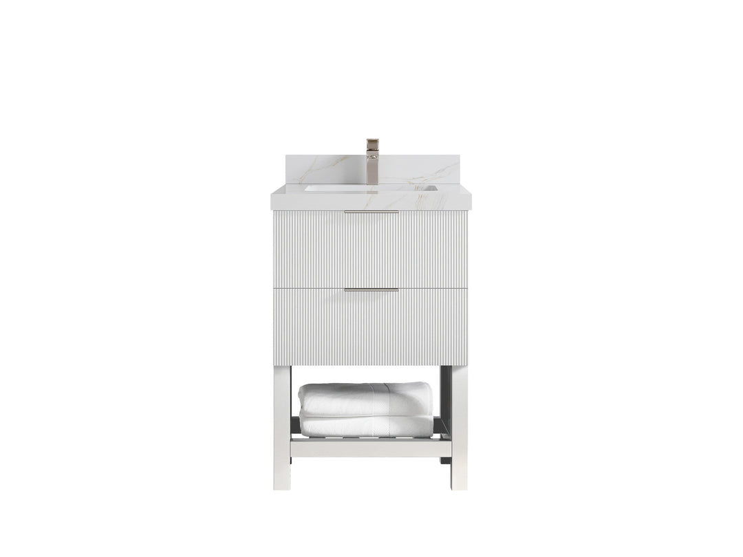 Catalina 24 in. W x 22 in. D Single Sink Bathroom Vanity in White with 2 in Calacatta Sienna Quartz Countertop