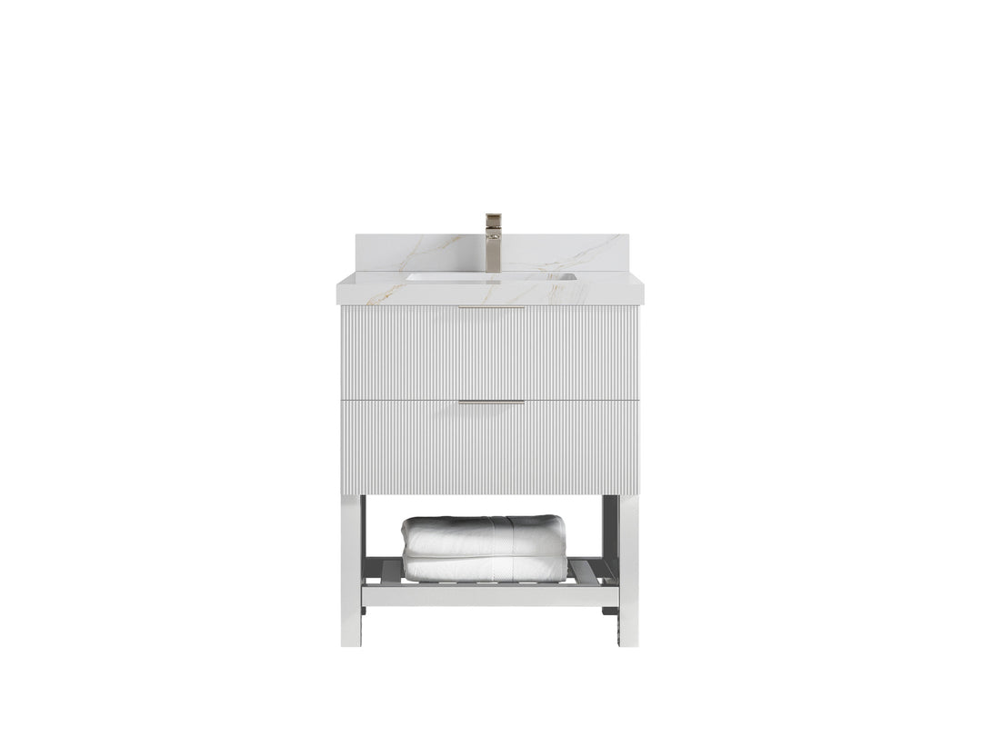 Catalina 30 in. W x 22 in. D Single Sink Bathroom Vanity in White with 2 in Calacatta Sienna Quartz Countertop