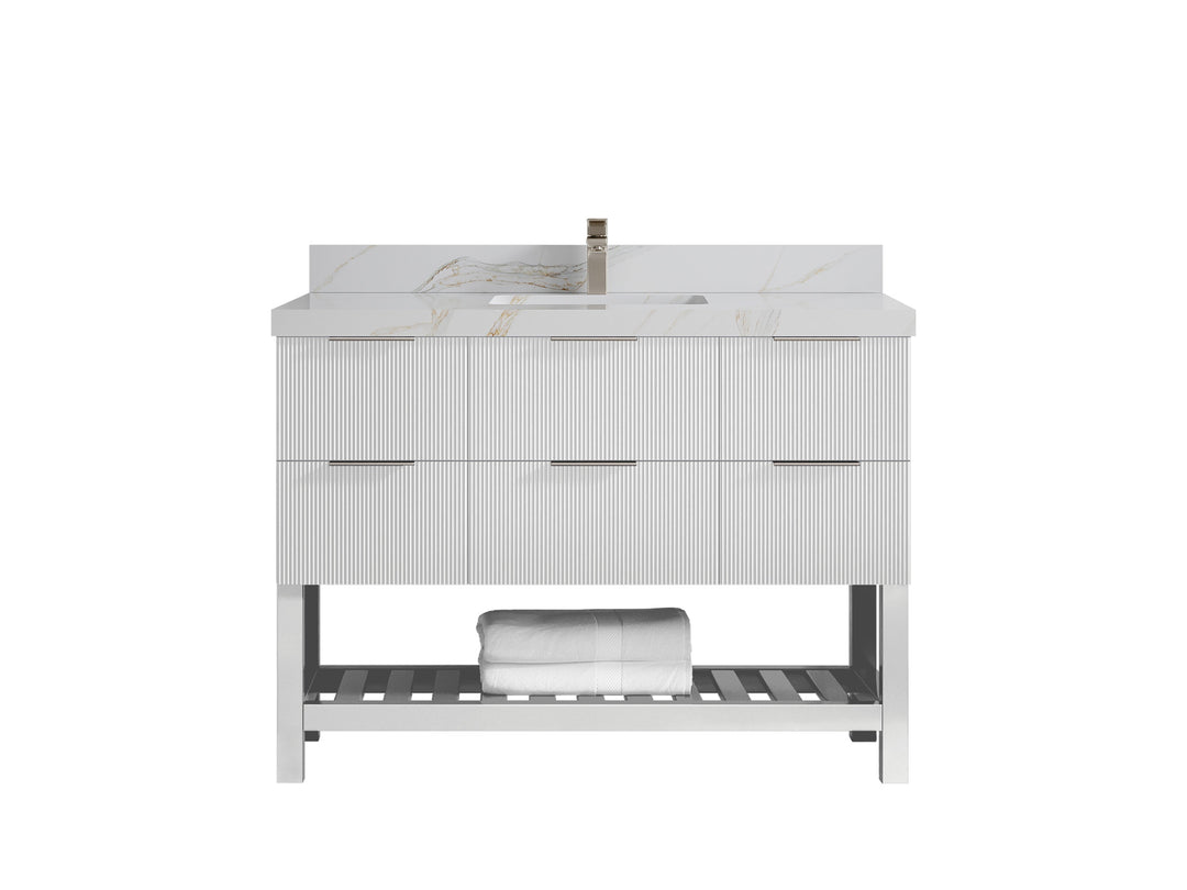 Catalina 48 in. W x 22 in. D Single Sink Bathroom Vanity in White with 2 in Calacatta Sienna Quartz Countertop