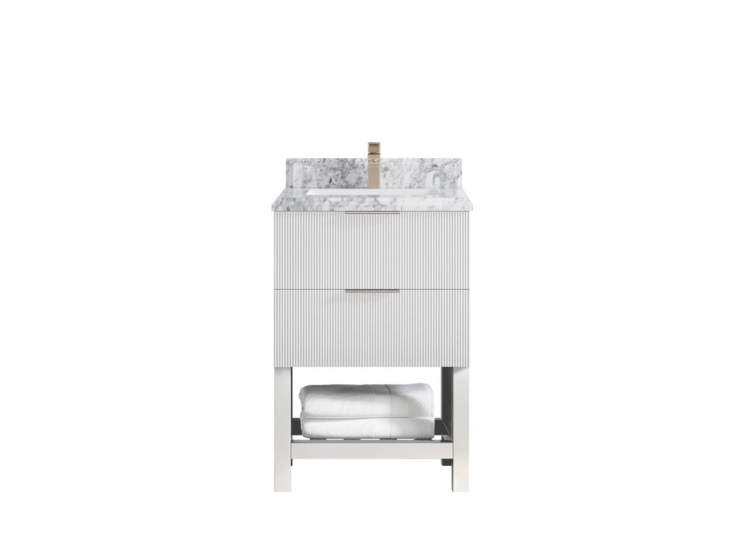Catalina 24 in. W x 22 in. D Single Sink Bathroom Vanity in White with 1.5 in Double Cove Edge Carrara Marble Countertop