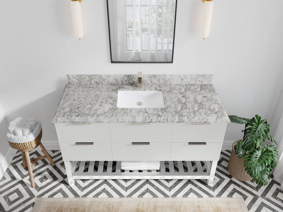Catalina 60 in. W x 22 in. D Single Sink Bathroom Vanity in White with 1.5 in Double Cove Edge Carrara Marble Countertop - Top View