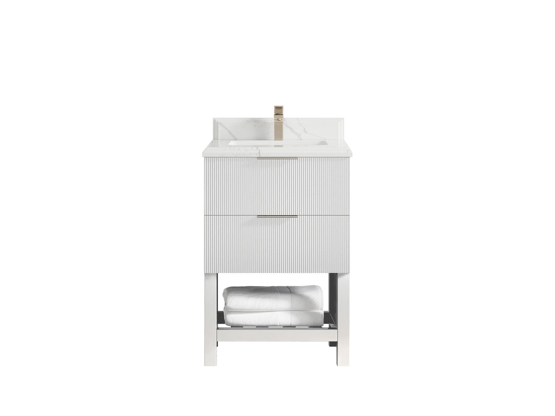 Catalina 24 in. W x 22 in. D Single Sink Bathroom Vanity in White with 1.5 in Double Cove Edge Calacatta Laza Quartz Countertop