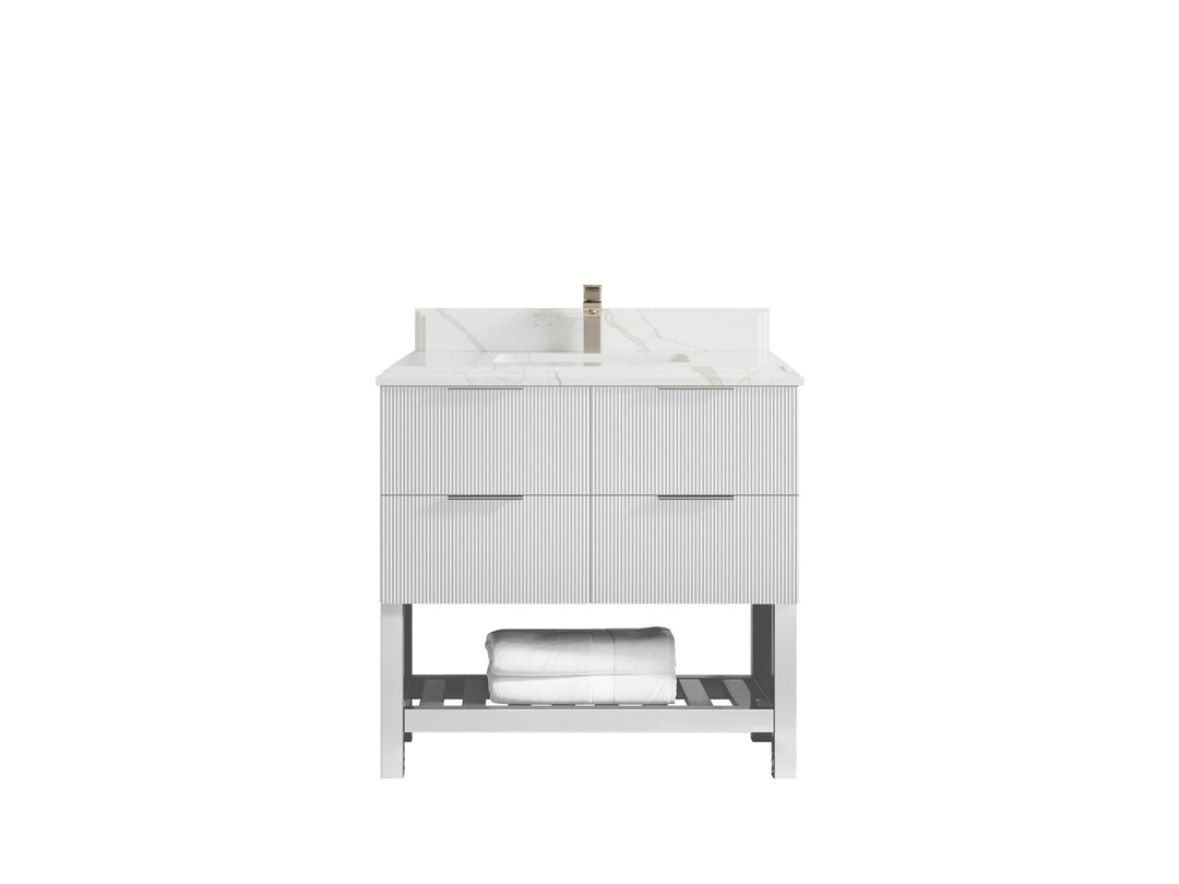 Catalina 36 in. W x 22 in. D Single Sink Bathroom Vanity in Pewter Green with 1.5 in Double Cove Edge Calacatta Laza Quartz Countertop