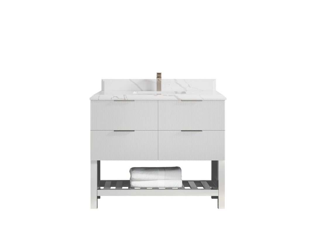 Catalina 42 in. W x 22 in. D Single Sink Bathroom Vanity in White with 2 in Double Cove Calacatta Laza Countertop