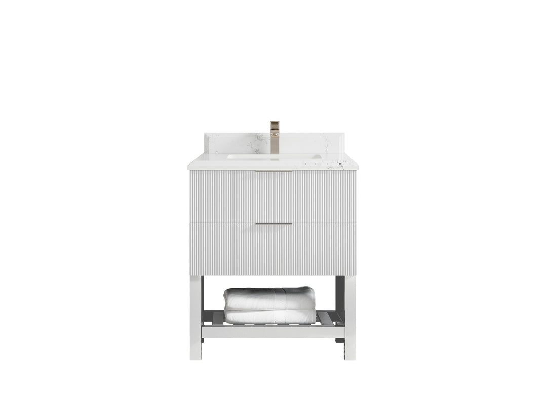Catalina 30 in. W x 22 in. D Single Sink Bathroom Vanity in White with 1.5 in Double Cove Edge Empira Quartz Countertop 