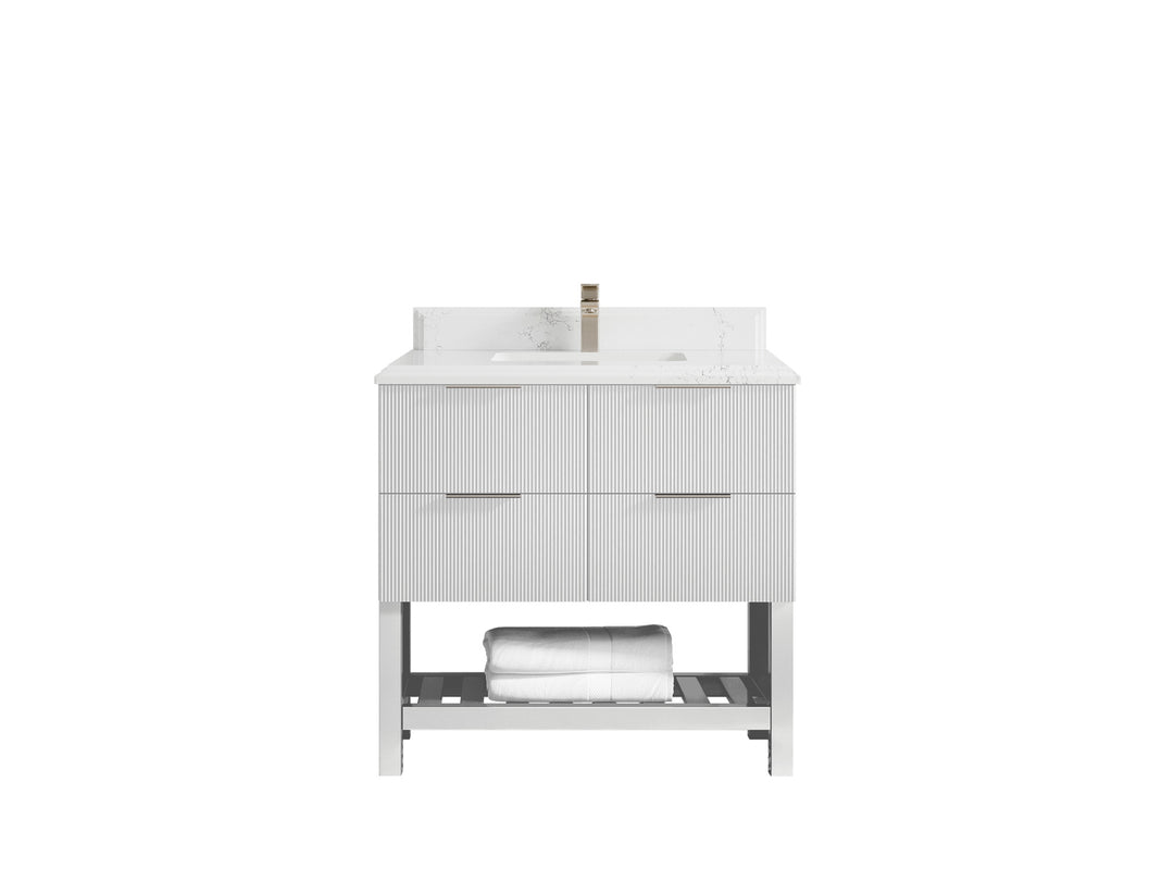 Catalina 36 in. W x 22 in. D Single Sink Bathroom Vanity in Pewter Green with 1.5 in Double Cove Edge Empira Quartz Countertop