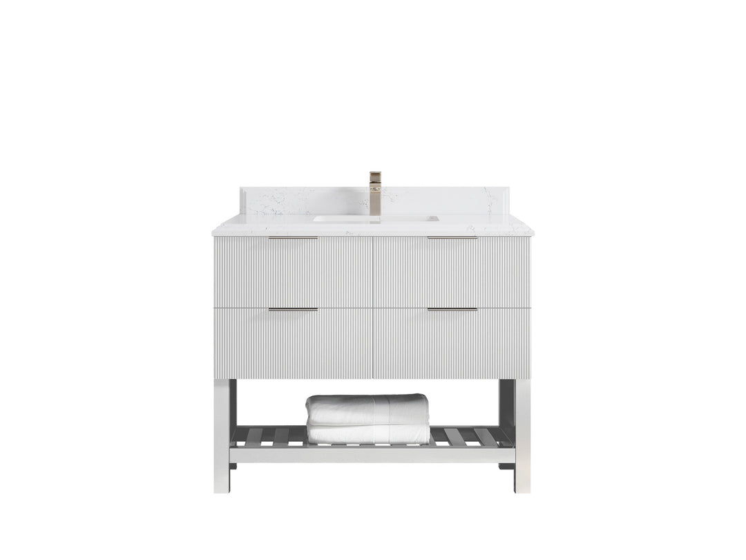 Catalina 42 in. W x 22 in. D Single Sink Bathroom Vanity in White with 2 in Double Cove Empira White Quartz Countertop