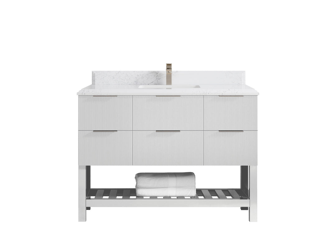 Catalina 48 in. W x 22 in. D Single Sink Bathroom Vanity in White with 1.5 in Double Cove Empira Quartz Countertop 
