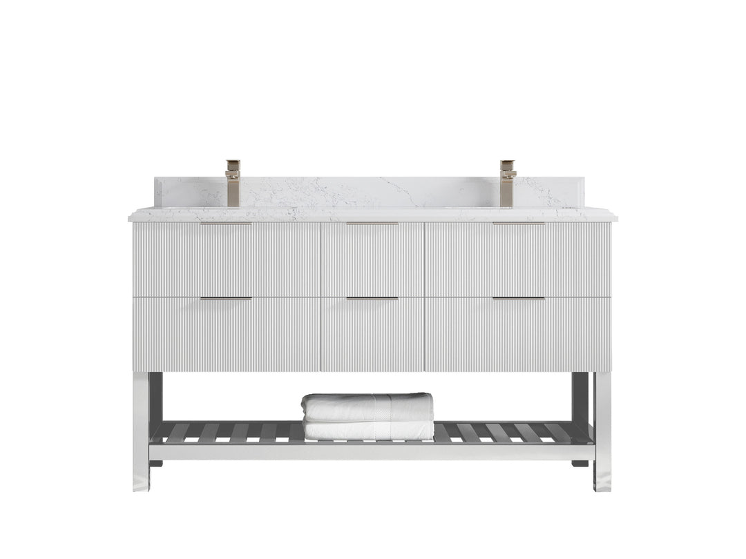 Catalina 60 in. W x 22 in. D Double Sink Bathroom Vanity in White with 1.5 in Double Cove Edge Empira Quartz Countertop