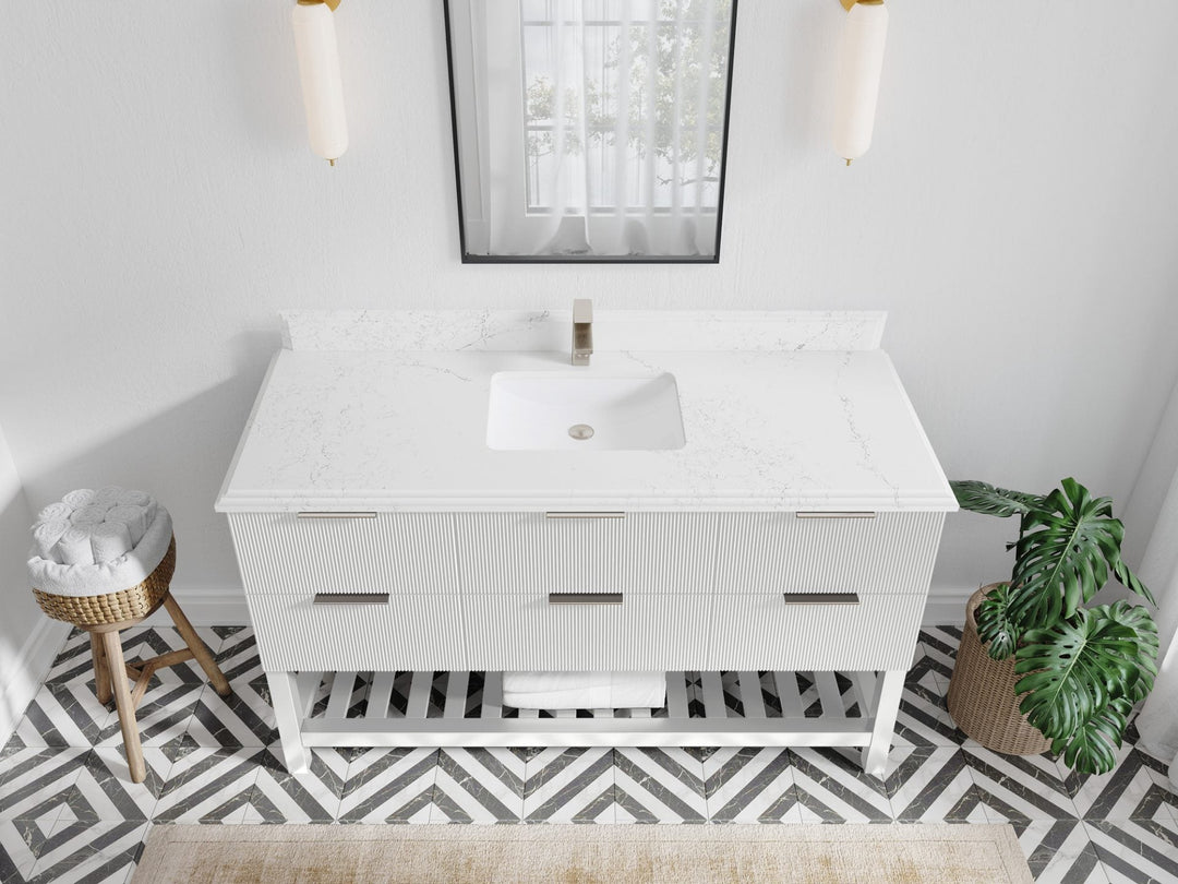 Catalina 60 in. W x 22 in. D Single Sink Bathroom Vanity in White with 1.5 in Double Cove Edge Empira Quartz Countertop - Top View