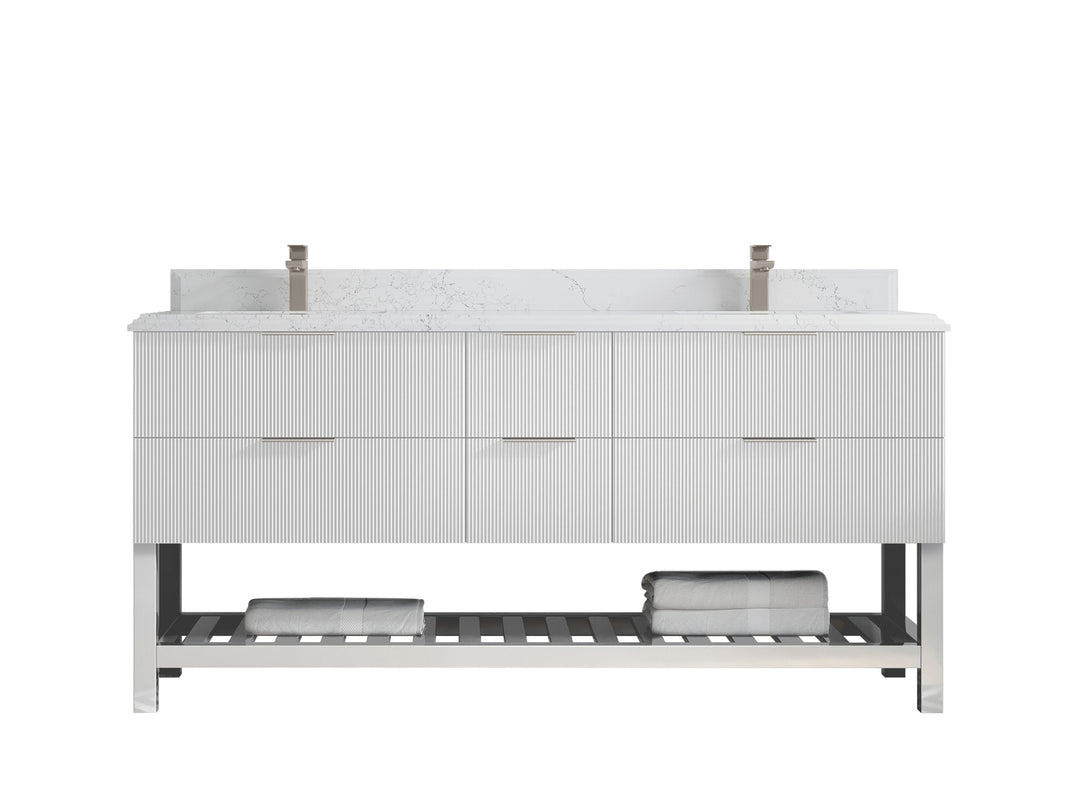 Catalina 72 in. W x 22 in. D Double Sink Bathroom Vanity in White with 1.5 in Double Cove Edge Empira Quartz Countertop