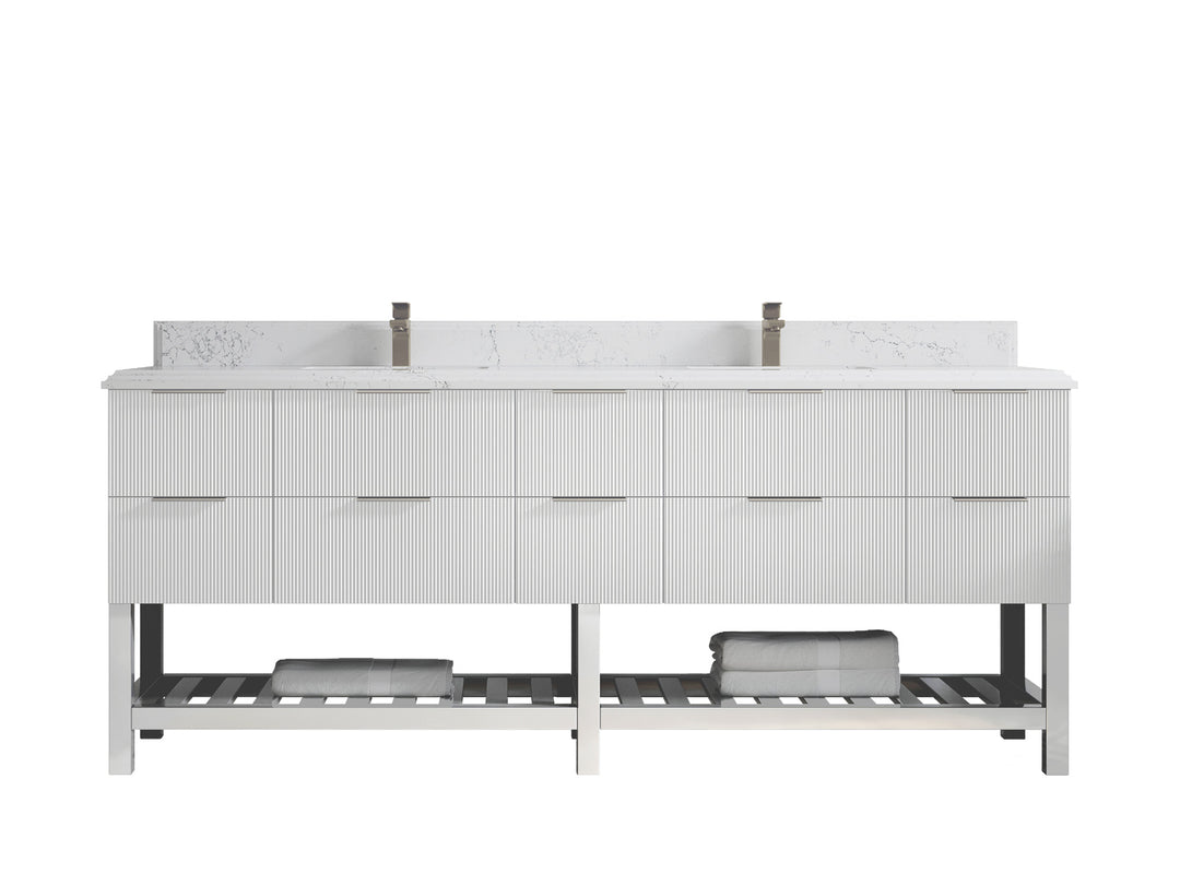 Catalina 84 in. W x 22 in. D Double Sink Bathroom Vanity in White with 1.5 in Double Cove Edge Empira Quartz Countertop