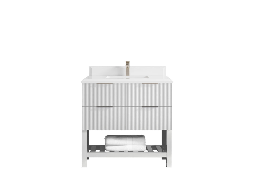 Catalina 36 in. W x 22 in. D Single Sink Bathroom Vanity in Pewter Green with 1.5 in Double Cove Edge White Quartz Countertop 