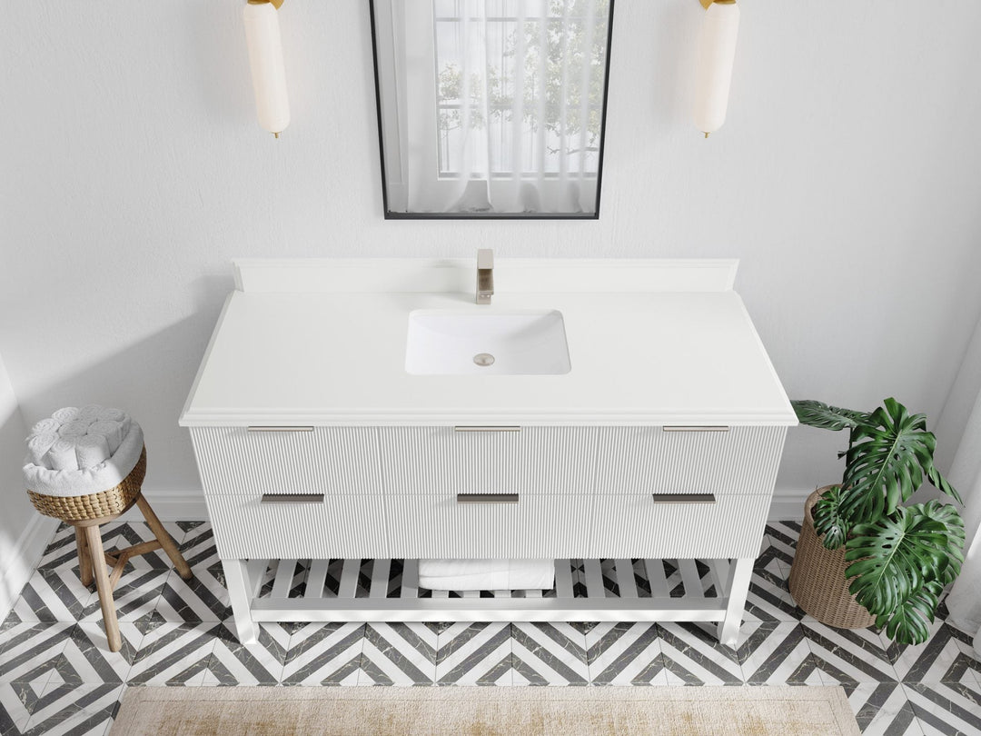 Catalina 60 in. W x 22 in. D Single Sink Bathroom Vanity in White with 1.5 in Double Cove Edge White Quartz Countertop - Top View