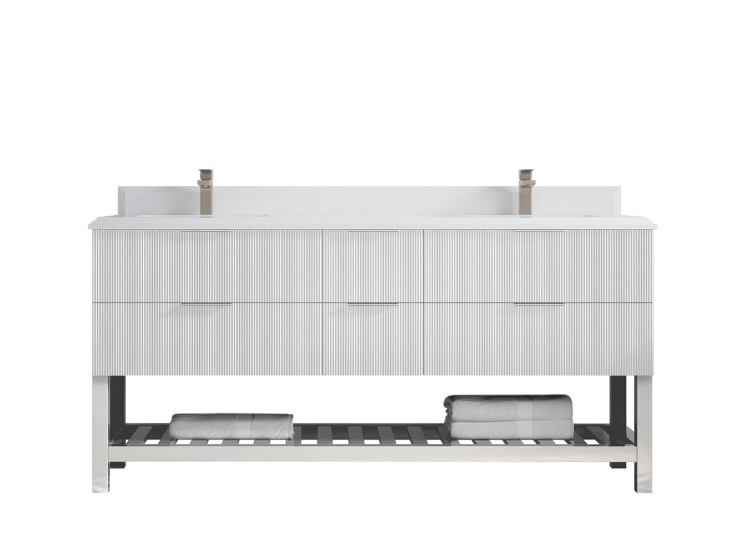 Catalina 72 in. W x 22 in. D Double Sink Bathroom Vanity in White with 1.5 in Double Cove Edge White Quartz Countertop