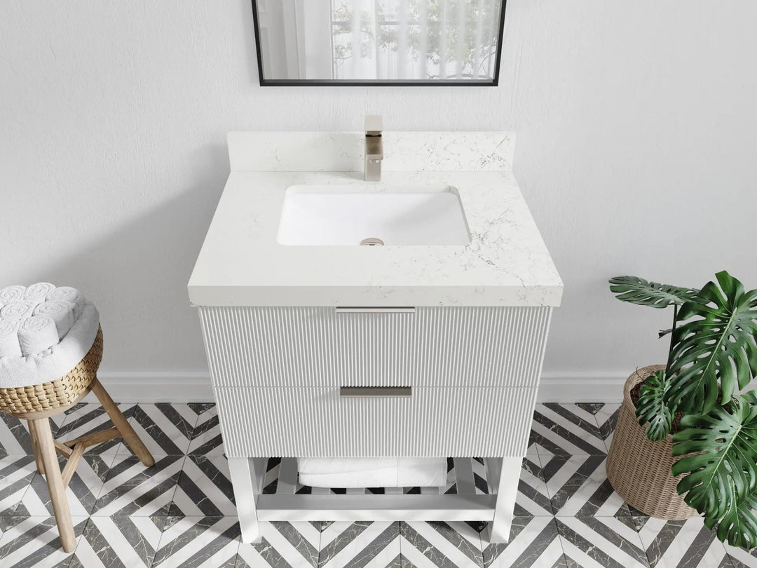 Catalina 30 in. W x 22 in. D Single Sink Bathroom Vanity in White with 2 in Empira Quartz Countertop - Top View