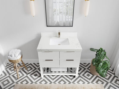 Catalina 36 in. W x 22 in. D Single Sink Bathroom Vanity in White with 2 in Empira Quartz Countertop - Top View