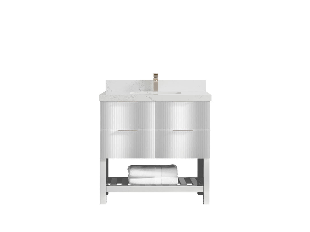 Catalina 36 in. W x 22 in. D Single Sink Bathroom Vanity in White with 2 in Empira Quartz Countertop 