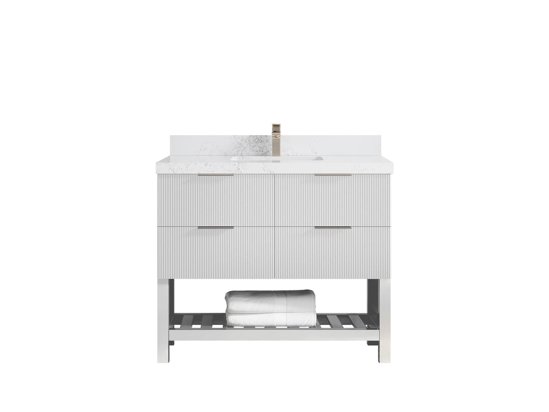 Catalina 42 in. W x 22 in. D Single Sink Bathroom Vanity in White with 2 in Empira White Quartz Countertop