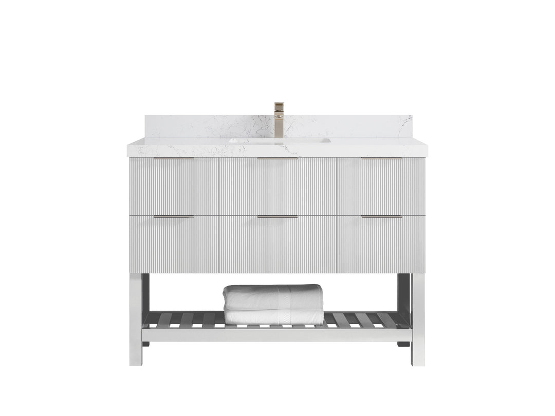 Catalina 48 in. W x 22 in. D Single Sink Bathroom Vanity in White with 2 in Empira Quartz Countertop