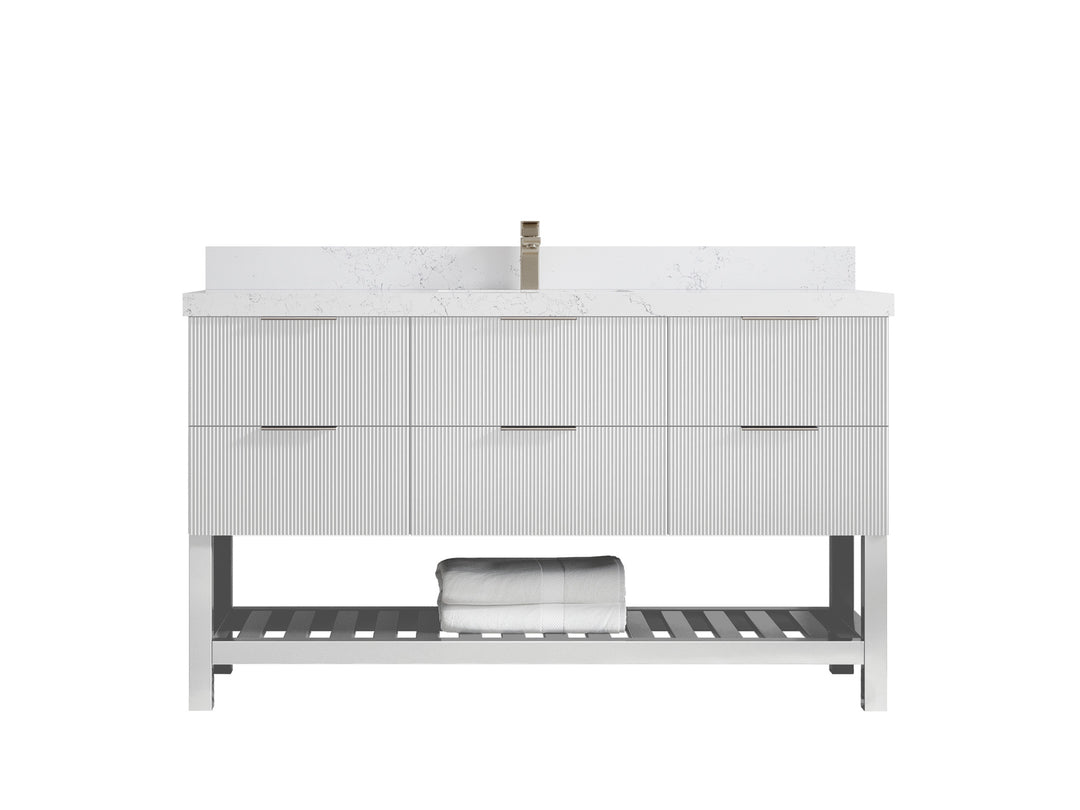Catalina 60 in. W x 22 in. D Single Sink Bathroom Vanity in White with 2 in Empira Quartz Countertop