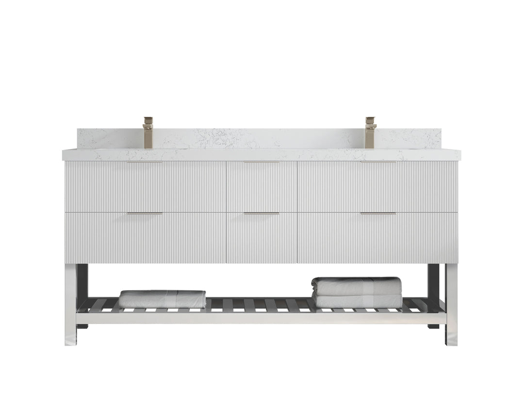 Catalina 72 in. W x 22 in. D Double Sink Bathroom Vanity in White with 2 in Empira Quartz Countertop 