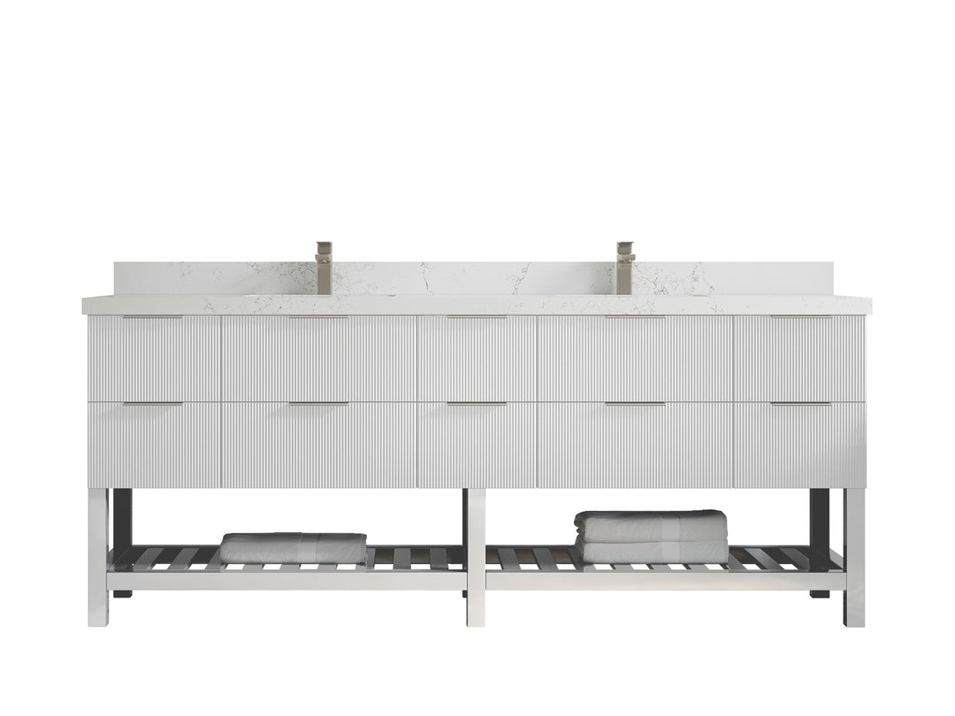 Catalina 84 in. W x 22 in. D Double Sink Bathroom Vanity in White with 2 in Empira Quartz Countertop