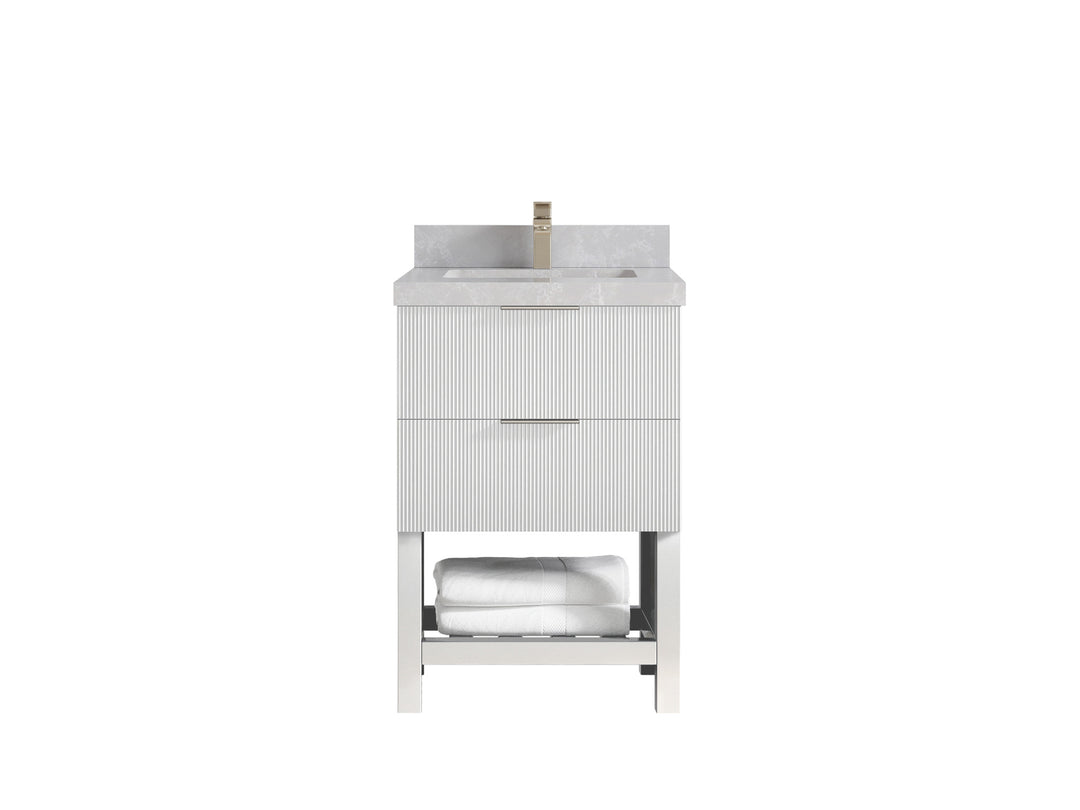 Catalina 24 in. W x 22 in. D Single Sink Bathroom Vanity in White with 2 in Pearl Light Gray Quartz Countertop 