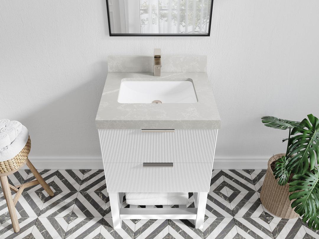 Catalina 24 in. W x 22 in. D Single Sink Bathroom Vanity in White with 2 in Pearl Light Gray Quartz Countertop - Top View