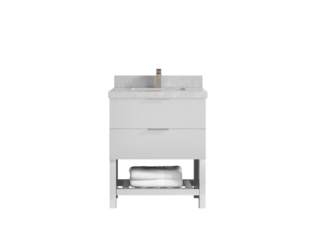 Catalina 30 in. W x 22 in. D Single Sink Bathroom Vanity in White with 2 in Pearl Light Gray Quartz Countertop 