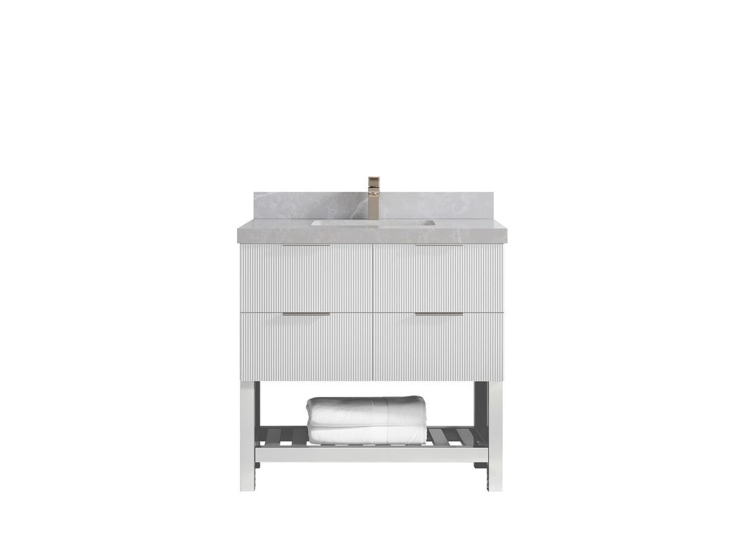 Catalina 36 in. W x 22 in. D Single Sink Bathroom Vanity in White with 2 in  Pearl Light Gray Quartz Countertop