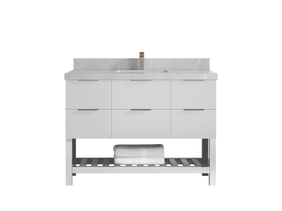 Catalina 48 in. W x 22 in. D Single Sink Bathroom Vanity in White with 2 in Pearl Light Gray Quartz Countertop