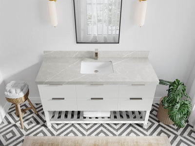 Catalina 60 in. W x 22 in. D Single Sink Bathroom Vanity in White with 2 in Pearl Light Gray Quartz Countertop - Top View