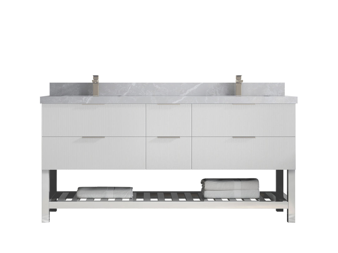 Catalina 72 in. W x 22 in. D Double Sink Bathroom Vanity in White with 2 in Pearl Light Gray Quartz Countertop